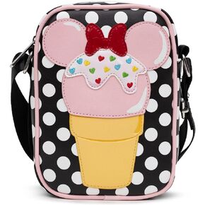 Disney Bag, Cross Body, Minnie Mouse Ice Cream Cone with Polka Dots Black, Vegan Leather