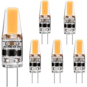 G4 Led Bulb Dimmable 2W, Warm White 3000K,AC/DC12V-24V 1505 COB Led Light Bulbs Equivalent to 20W T3 JC Type Bi-Pin G4 Base Halogen Bulb,6-Pack