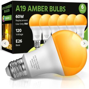 LED Amber Light Bulbs, A19 9W(60W Equivalent) 2000K Amber Yellow LED Bulbs, E26 Base, Perfect Soft Light for Bedroom, Porch, Baby Nursery Room, Yard, Patio Lighting, 4 Packs