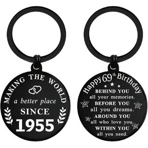 سلسلة مفاتيح لعيد الميلاد التاسع والستين من مواليد عام 1955 - هدايا عيد ميلاد فريدة من نوعها للرجال والنساء بعمر 69 عامًا - عيد ميلاد سعيد 69 - سلسلة مفاتيح من الفولاذ المقاوم للصدأ خالية من النيكل in Kuwait