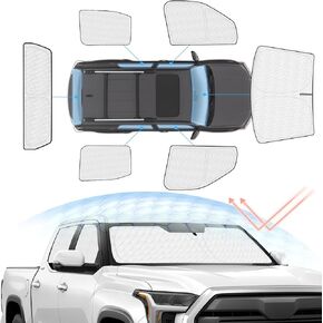 مظلة الشمس للزجاج الأمامي لسيارة Toyota Tundra 2022-2024 مجموعة غطاء غطاء النافذة الخلفية الجانبية الكاملة للخصوصية، حاجب الشمس القابل للطي، كتل حماية من الأشعة فوق البنفسجية والحرارة، ملحقات تندرا الداخلية (6 قطع)