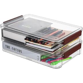حافظات مشاريع محمولة، صندوق تخزين ملفات بلاستيكي مع أغطية، حاويات شفافة قابلة للتكديس لمستندات الصور والقرطاسية مع مزلاج من النوع المفاجئ، 14.4 × 9.3 × 2.6 بوصة، قطعتان in Kuwait