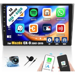 [2+32G] ستيريو سيارة Android 13 لسيارة Mazda CX-9 2007-2015 مع Apple Carplay&Android Auto، راديو سيارة 10.1 بوصة مع وصلة مرآة بلوتوث FM/RDS راديو WiFi GPS SWC مزدوج USB+AHD كاميرا احتياطية in Kuwait