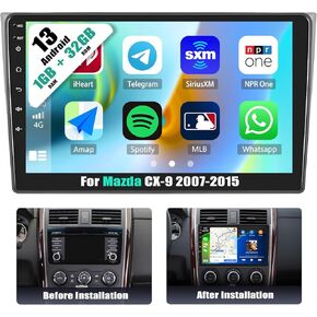 Android 13 Car Stereo for Mazda CX-9 2007-2015 with Apple Carplay&Android Auto,10.1 Inch Touch Screen Car Radio with GPS Navigation WiFi Bluetooth FM/RDS Radio SWC Dual USB/AUX-in+AHD Backup Camera