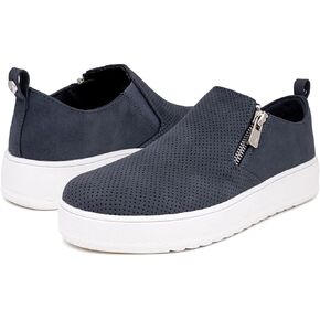 Nautica Women's Zipper Slip-On Oxford Sneakers, Low-Top Fashion Sneakers for Casual Walking