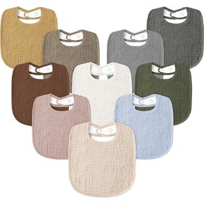 Susurration Muslin Baby Drool Bibs 10Pack Soft Square Adjustable Bandana Bibs for Unisex Newborn Baby Girls&Boys