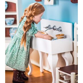 The Queen's Treasures 18 Inch Doll Furniture, 1930's Style Farmhouse Sink for 18 Inch Doll Kitchens. Wooden Sink Features Moving Knobs, Compatible with American Girl Kitchen Furniture