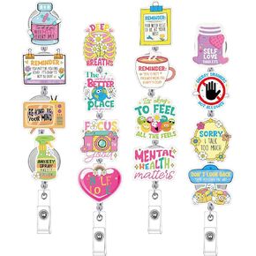 16 Pcs Funny Nurse Badge Reels Cute Retractable Mental Health Badge Reel Clip Holder for Doctor Medical Health Hospital Office Worker Nurse Student Gifts