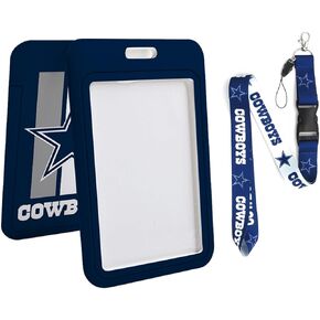 Football ID Badge Holder with Lanyard, Hard Plastic Key Card Work Badge Sleeve for Kansas City Office, School, Factory, ID Credit Cards, Proximity Key Cards, Driver Licenses and Passes