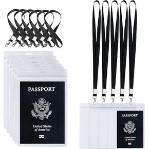 10 Pieces Passport Id Badge Holder with Black Lanyard 4 x 6 inch Transparent ID Badge Holders Vertical Waterproof PVC Extra Large Name Badge Holder for Cash Tickets Receipts