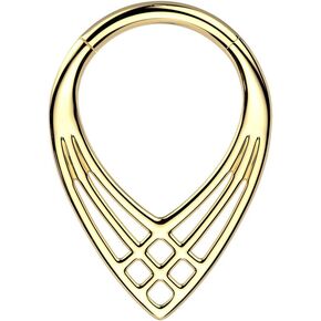 Pierced Owl 16GA ASTM F-136 Implant Grade Titanium Triple Cross Pattern Weave Teardrop Shaped Hinged Segment Ring