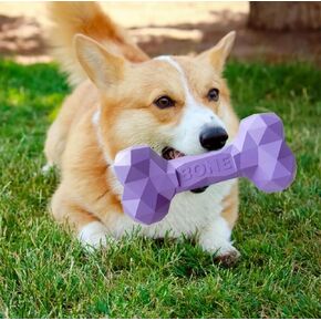 Natural Rubber Dog Puppy Toy Chew Dog Bone, Indestructable Dog Toy for Aggressive Chewers, Promotes Healthy Teeth and Gums (4.3in) Refillable Treat Dog Toy for Small and Medium sized dogs (Purple)