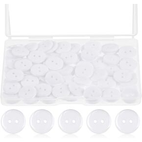 100pcs 1/2 Resin 2 Hole Buttons with Storage Box, 1/2 Inch White Round Sewing Buttons Shirt Buttons Bulk for Crochet Projects Crafts Eye Replacement, Sewing, Shirt, Clothing and Craft Decoration
