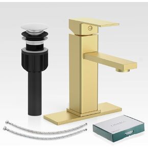 Bathroom Faucet Set with Pop Up Drain, Single Handle Black Bathroom Sink Faucet with Deck Plate, Vanity Faucet for Bathroom Sink (1 Hole or 3 Holes), Farmhouse RV Sink Faucet