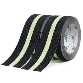 BOMEI PACK Heavy Duty Anti Slip Tape with Grow in The Dark Stripe,2 Inche x 16.5 Ft,Non Slip Traction Grip Tape for Indoor or Outdoor Stair Tread Step and Other Slippery Surfaces