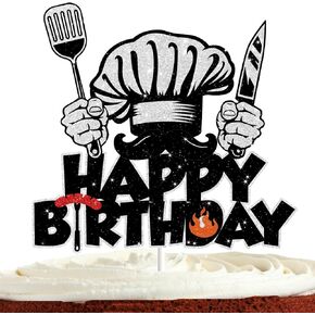 Chef Cake Topper for Boys Girls Men Happy Birthday Masterchef Party Glitter Cooking Baking BBQ Kitchen Adventure Birthday Party Supplies Cake Decorations