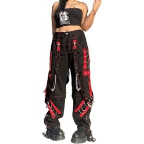 YEOU Women's Y2K Spider Rhinestones Graphic Casual Comfortable Punk Gothic Shorts Autumn Winter Slim Wide Leg Pants