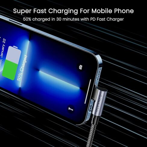 كابل ORNARTO USB C إلى Lightning (معتمد من MFi) بطول 6 أقدام لكابل شاحن iPhone 14 توصيل الطاقة لشحن سلك مجدول من النايلون متوافق مع iPhone 14/13/12/11/10/SE وiPad وAirPods-أسود in Kuwait
