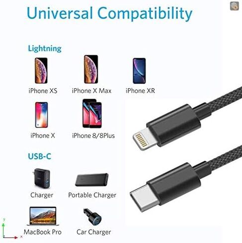 كابل USB C إلى Lightning معتمد من Apple MFi مصنوع لهاتف iPhone X/XS/XR/XS Max / 8/8 Plus، يدعم توصيل الطاقة (للاستخدام مع شواحن النوع C) 4FT (أسود) in Saudi Arabia