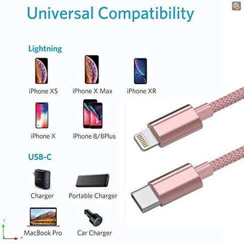 كابل USB C إلى Lightning معتمد من Apple MFi مصنوع لهاتف iPhone X/XS/XR/XS Max / 8/8 Plus، يدعم توصيل الطاقة (للاستخدام مع شواحن النوع C) 4FT (أسود) in Saudi Arabia