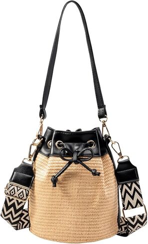 Gets Straw Crossbody Bags for Women, Small Leather Bucket Bag, Summer Straw Handbags, Wicker Purse for Travel in Saudi Arabia
