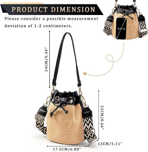 Gets Straw Crossbody Bags for Women, Small Leather Bucket Bag, Summer Straw Handbags, Wicker Purse for Travel in Saudi Arabia