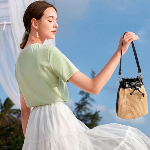 Gets Straw Crossbody Bags for Women, Small Leather Bucket Bag, Summer Straw Handbags, Wicker Purse for Travel in Saudi Arabia