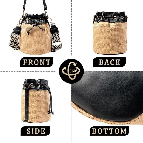Gets Straw Crossbody Bags for Women, Small Leather Bucket Bag, Summer Straw Handbags, Wicker Purse for Travel in Saudi Arabia