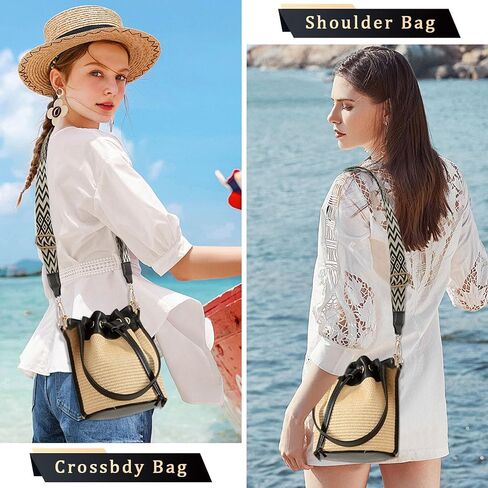 Gets Straw Crossbody Bags for Women, Small Leather Bucket Bag, Summer Straw Handbags, Wicker Purse for Travel in Saudi Arabia