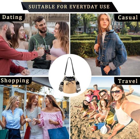 Gets Straw Crossbody Bags for Women, Small Leather Bucket Bag, Summer Straw Handbags, Wicker Purse for Travel in Saudi Arabia