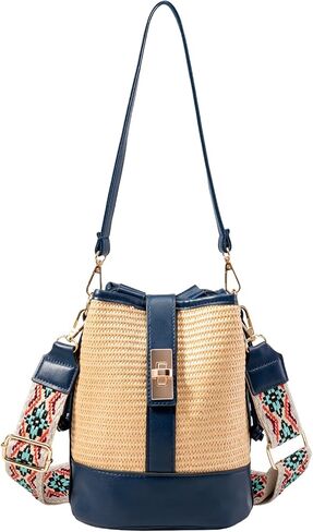 Gets Straw Crossbody Bags for Women, Small Leather Bucket Bag, Summer Straw Handbags, Wicker Purse for Travel in Saudi Arabia