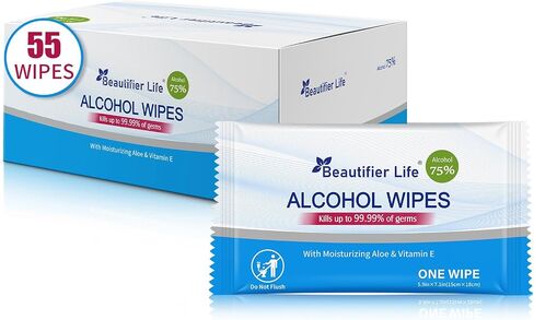 75% Alcohol Hand Sanitizer with Aloe Moisturizer & Vitamin E for On-the-Go Use, All-Purpose Travel Wipes, 55 Count, Restaurant, Home Office in Saudi Arabia