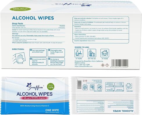 75% Alcohol Hand Sanitizer with Aloe Moisturizer & Vitamin E for On-the-Go Use, All-Purpose Travel Wipes, 55 Count, Restaurant, Home Office in Saudi Arabia