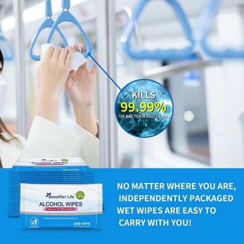 75% Alcohol Hand Sanitizer with Aloe Moisturizer & Vitamin E for On-the-Go Use, All-Purpose Travel Wipes, 55 Count, Restaurant, Home Office in Saudi Arabia
