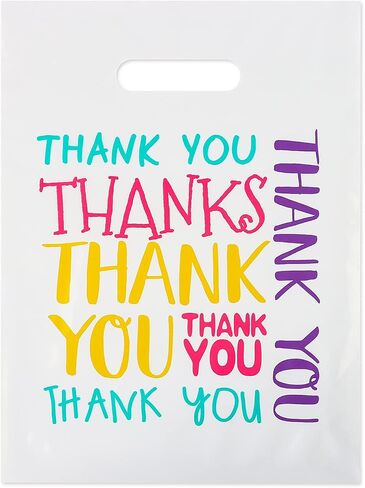 POPGIFTU Floral Thank You Plastic Bags 100 Pack 12" x 15" Thank You Bags for Small Business, Thank You Shopping Bags with Handles, for Boutique, Retail, Gift Bags, Clothes, Party Favors in Saudi Arabia