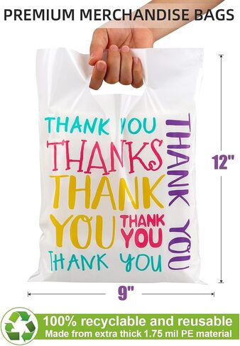 POPGIFTU Floral Thank You Plastic Bags 100 Pack 12" x 15" Thank You Bags for Small Business, Thank You Shopping Bags with Handles, for Boutique, Retail, Gift Bags, Clothes, Party Favors in Saudi Arabia