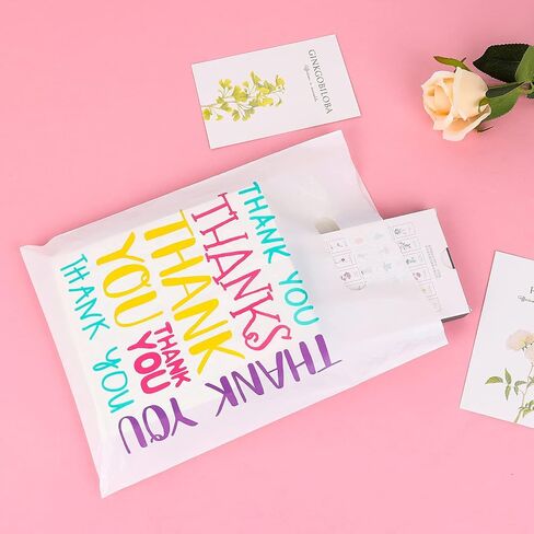 POPGIFTU Floral Thank You Plastic Bags 100 Pack 12" x 15" Thank You Bags for Small Business, Thank You Shopping Bags with Handles, for Boutique, Retail, Gift Bags, Clothes, Party Favors in Saudi Arabia