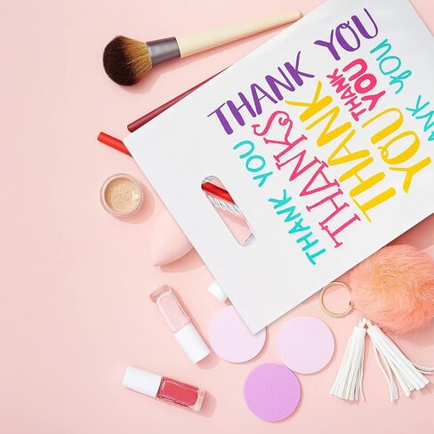 POPGIFTU Floral Thank You Plastic Bags 100 Pack 12" x 15" Thank You Bags for Small Business, Thank You Shopping Bags with Handles, for Boutique, Retail, Gift Bags, Clothes, Party Favors in Saudi Arabia
