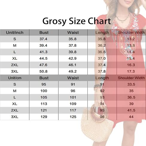 Grosy Women’s Mexican Embroidered Dress Fiesta, Ruffle Sleeve Boho Tunic Dresses Sleeveless Traditional Floral Sundress in Saudi Arabia