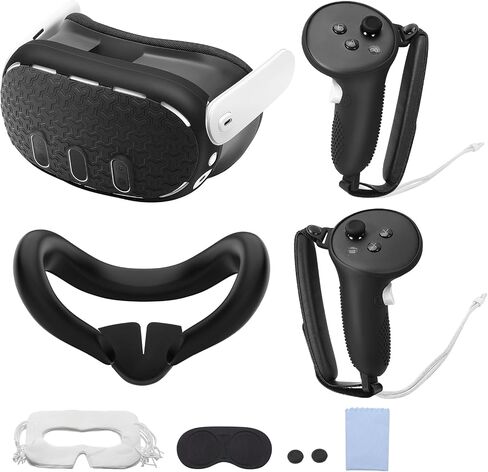 مجموعة ملحقات الحماية TiMOVO VR لـ Meta Quest 3، غطاء حماية VR يتضمن قبضة وحدة التحكم، غطاء VR Shell، غطاء الوجه، غطاء العدسة، مشبك الإبهام، غطاء العين، غلاف واقي لـ Oculus Quest 3، أسود in Saudi Arabia