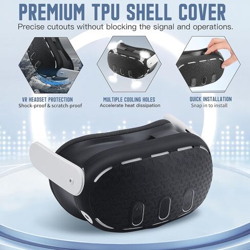 مجموعة ملحقات الحماية TiMOVO VR لـ Meta Quest 3، غطاء حماية VR يتضمن قبضة وحدة التحكم، غطاء VR Shell، غطاء الوجه، غطاء العدسة، مشبك الإبهام، غطاء العين، غلاف واقي لـ Oculus Quest 3، أسود in Saudi Arabia
