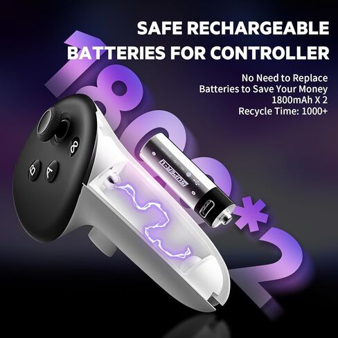 قاعدة شحن لـ Oculus/Meta Quest 3 مع ضوء RGB، محطة شحن سماعة الرأس VR مع شحن سريع USB-C، ملحقات حامل عرض سماعة الرأس ووحدة التحكم مع بطاريتين قابلتين لإعادة الشحن بقدرة 1800 مللي أمبير في الساعة in Kuwait