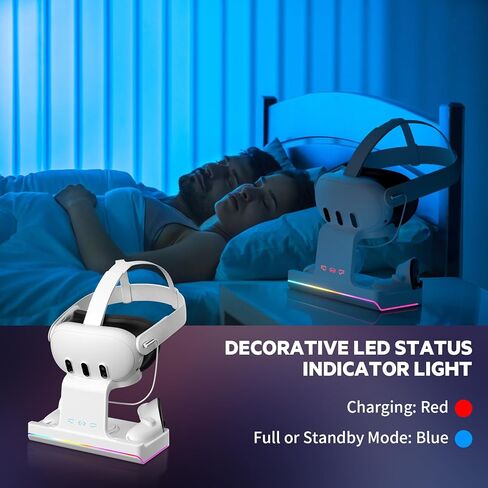 قاعدة شحن لـ Oculus/Meta Quest 3 مع ضوء RGB، محطة شحن سماعة الرأس VR مع شحن سريع USB-C، ملحقات حامل عرض سماعة الرأس ووحدة التحكم مع بطاريتين قابلتين لإعادة الشحن بقدرة 1800 مللي أمبير في الساعة in Kuwait