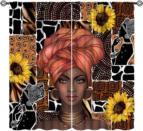 JESTRONRY African Woman Curtains, Tribal Style Ethnic Mandala Bohemian Pattern Blackout Window Door Curtains for Bedroom Living Room Home Decor 42x45in in Kuwait