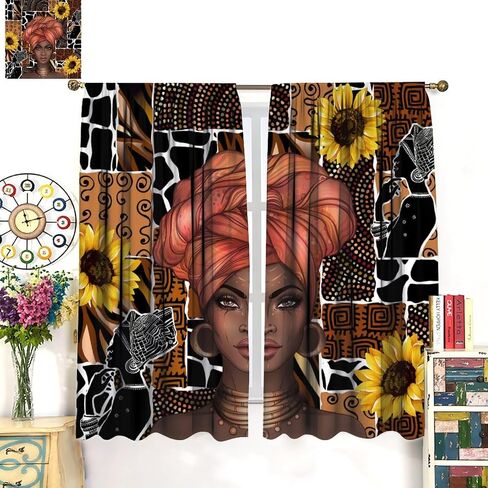 JESTRONRY African Woman Curtains, Tribal Style Ethnic Mandala Bohemian Pattern Blackout Window Door Curtains for Bedroom Living Room Home Decor 42x45in in Kuwait