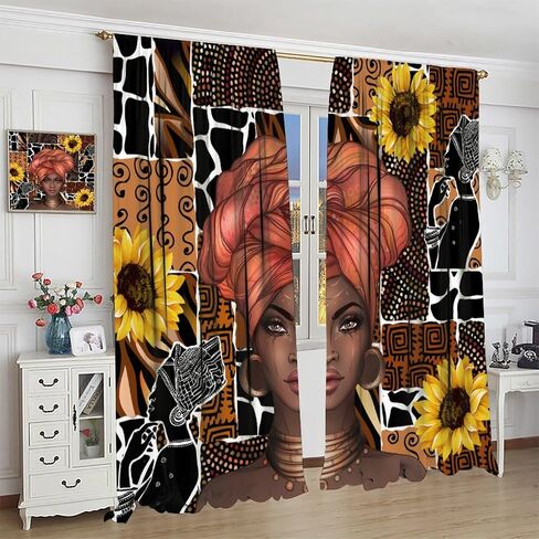 JESTRONRY African Woman Curtains, Tribal Style Ethnic Mandala Bohemian Pattern Blackout Window Door Curtains for Bedroom Living Room Home Decor 42x45in in Kuwait