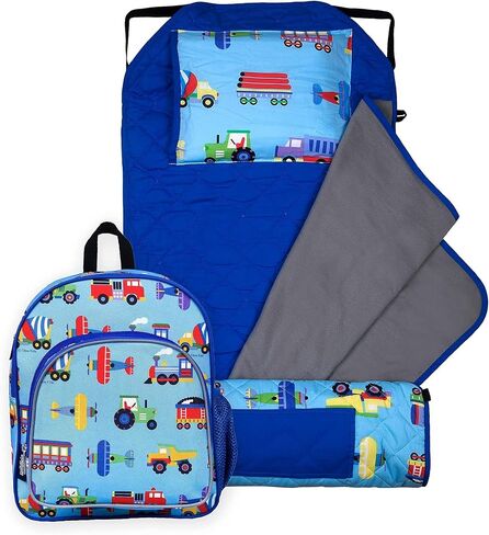حقيبة ظهر للأطفال من وايلدكين مقاس 12 بوصة مع حصيرة قيلولة حديثة (القطارات والطائرات والشاحنات) in Kuwait