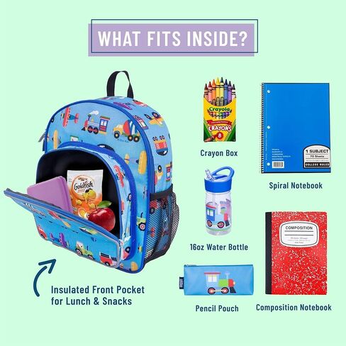 حقيبة ظهر للأطفال من وايلدكين مقاس 12 بوصة مع حصيرة قيلولة حديثة (القطارات والطائرات والشاحنات) in Kuwait