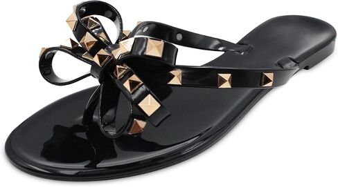LAVRA Women’s Studded Sandals Bow T-Strap PVC Flip Flop Jelly Shoes in Saudi Arabia