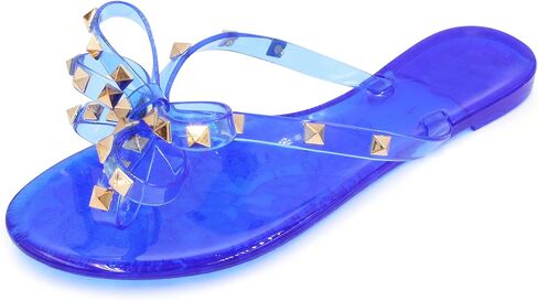 LAVRA Women’s Studded Sandals Bow T-Strap PVC Flip Flop Jelly Shoes in Saudi Arabia